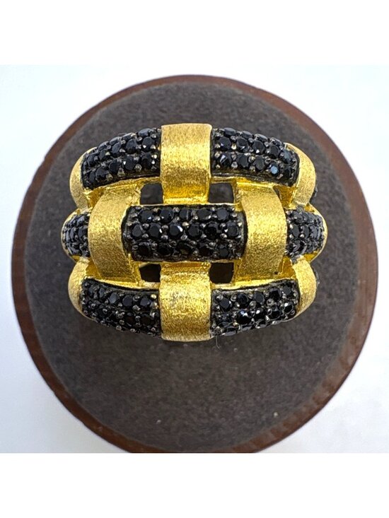 Jewelry - Milor Italy Black Stone Weave Ring Gold Over Sterling Silver 925 Size 6.75
